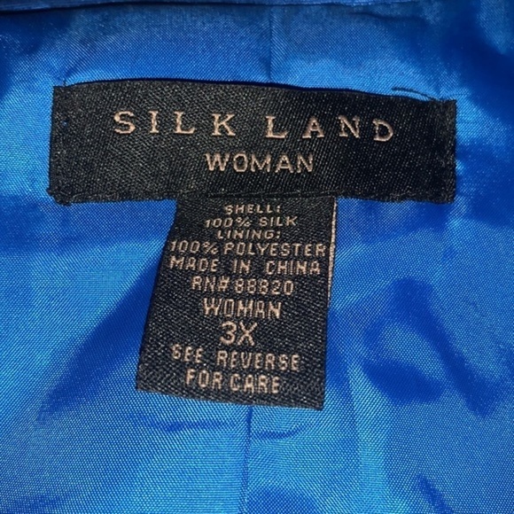 NEW Silk Land Blue Blazer Women's 3X Open Front 100% Silk Black Embroidered Trim - Picture 5 of 10